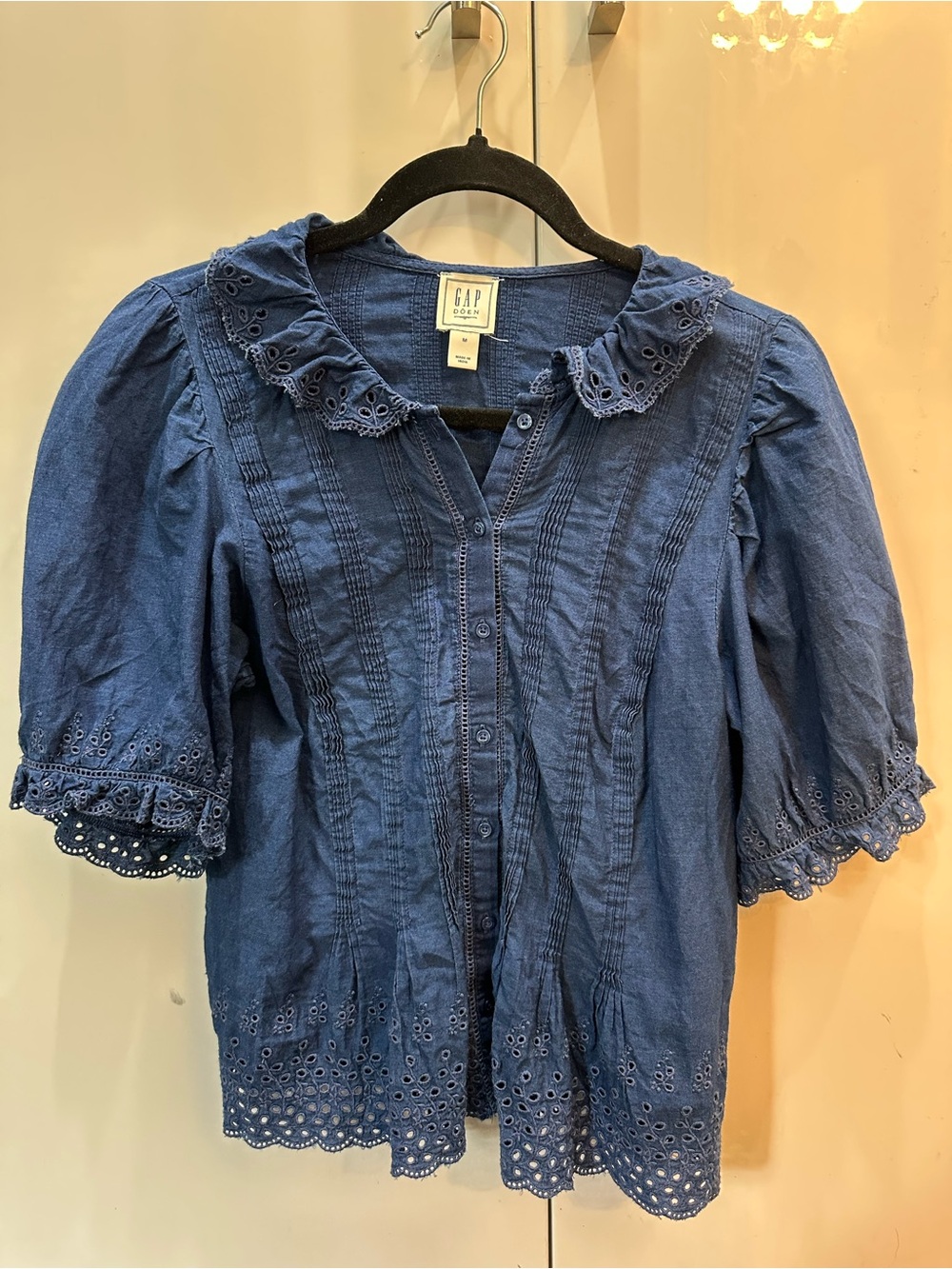 GAP Indigo Eyelet Pintuck Button-Front Blouse